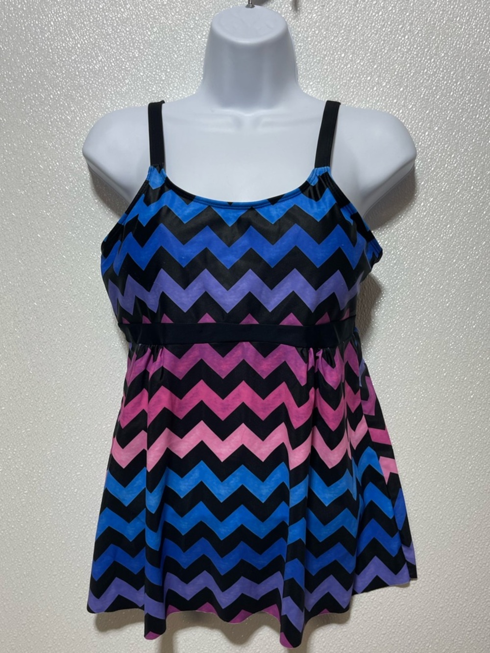 5/$25 Blue, Purple, and Pink Swimwear Tankini with Black Chevron Pattern